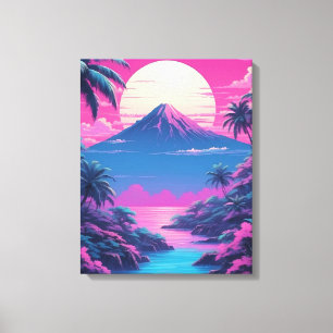 Toile Palm Paradise : Une escapade paisible au coucher d
