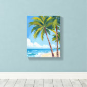 Toile Palm Tree Beach | Tropical Watercolor Blue Sky (Insitu (Plancher de Bois))