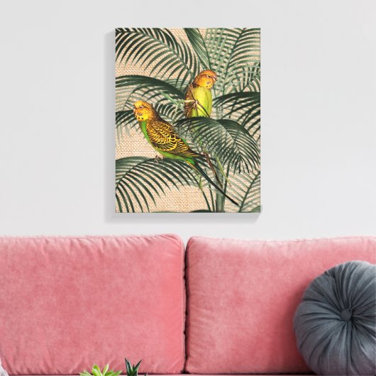 Toile Palm Tree Budgerigar Parrot Rustique Hessie Canvas (Insitu(Salon))