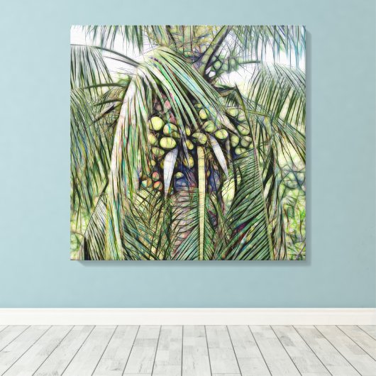 Toile Palm Tree Feuille Tropical Greenery Caraïbes (Insitu (Plancher de Bois))