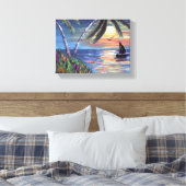 Toile Palmiers Coucher de soleil Peinture océanique (Insitu(Chambre))