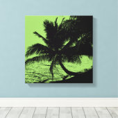 Toile Palmiers, Plage et Mer - Vert (Insitu (Plancher de Bois))