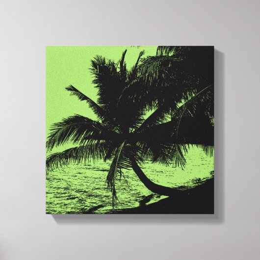 Toile Palmiers, Plage et Mer - Vert (Recto)