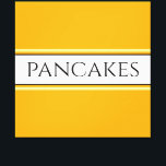 Toile PANCAKES Texte brillant Golden Yellow White Stripe<br><div class="desc">Ce design amusant présente du texte à l'intérieur d'une large bande blanche centrale surlignée de rayures noires et jaunes clairs contre des rayures arrière - plans jaune doré et brillantes. Le texte PANCAKES peut être personnalisé.</div>