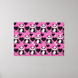 Toile Panda Bear Amoureux des animaux Black Hearts Pink 