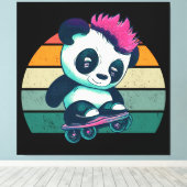 Toile Panda bébé mignonne avec mohawk | Panda de patinag (Insitu (Plancher de Bois))