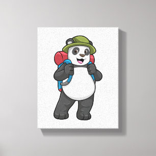 Toile Panda comme randonneur avec sac à dos