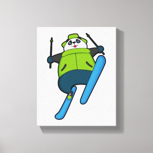 Toile Panda comme Saut à ski avec Ski (Recto)