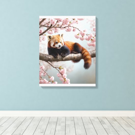 Toile Panda roux dans un cerisier (Insitu (Plancher de Bois))