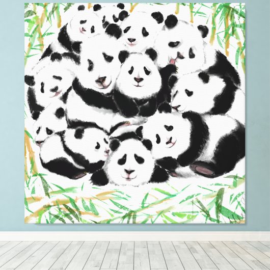Toile Pandas Family Canvas Print - Peinture (Insitu (Plancher de Bois))