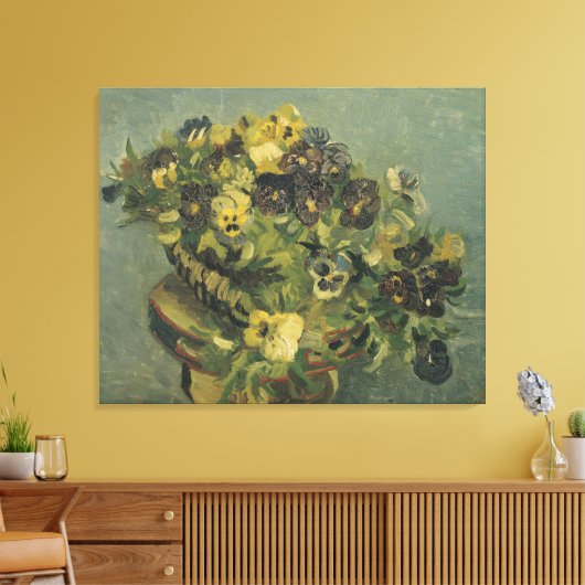 Toile Panier de Pansies Van Gogh sur une petite table (Insitu(Salon))