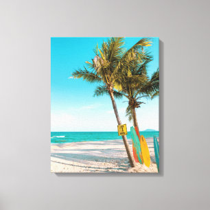 Toile Panneaux de surf sur la plage lancer oreiller