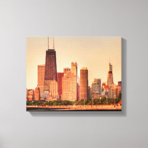 Toile Panorama d'horizon de Chicago au lever de soleil