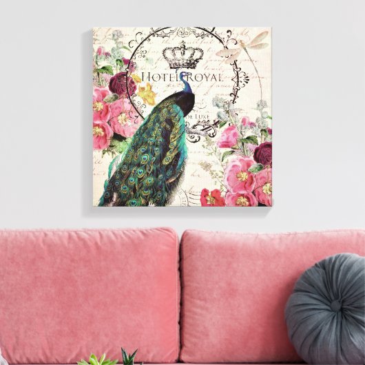 Toile Paon et fleurs de printemps (Insitu(Salon))