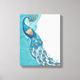 Toile Paon sur l'illustration turquoise