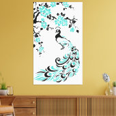 Toile paon turquoise et fleurs de cerisiers sur mesure (Insitu(Salon))