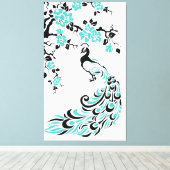 Toile paon turquoise et fleurs de cerisiers sur mesure (Insitu (Plancher de Bois))