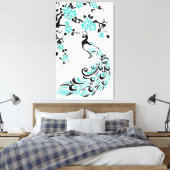 Toile paon turquoise et fleurs de cerisiers sur mesure (Insitu(Chambre))