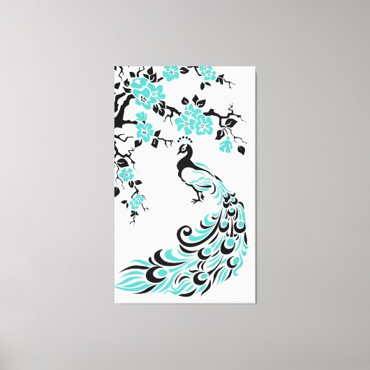 Toile paon turquoise et fleurs de cerisiers sur mesure (Recto)