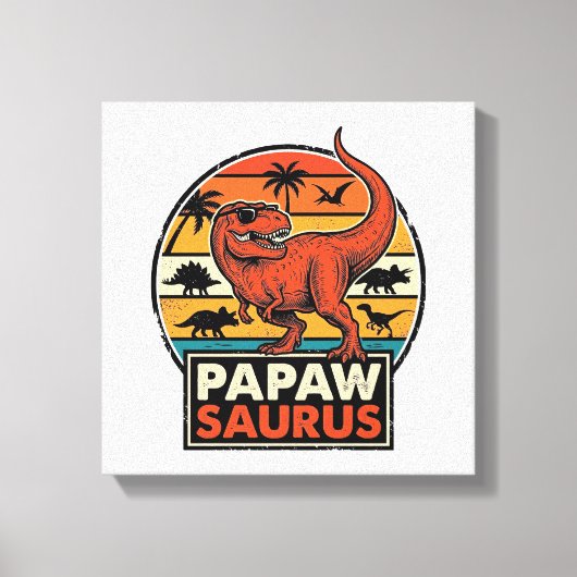 Toile Papawsaurus Rétro Dinosaure Coucher de Soleil Vect (Recto)