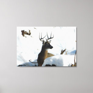 Toile Papier blanc Antlers hivernaux Cerfs Imprimer