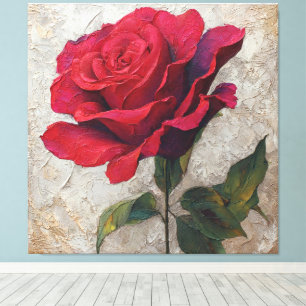 Toile Papier Peint Abstrait Texturé Fleur de Rose Rouge