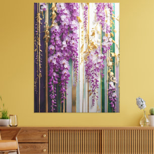 Toile Papier peint en fleurs Violet Gold Wisteria