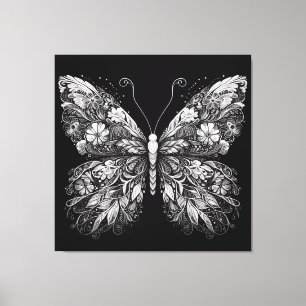 Toile Papillon à motif floral en design d'encre blanche