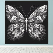 Toile Papillon à motif floral en design d'encre blanche (Insitu (Plancher de Bois))