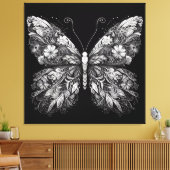Toile Papillon à motif floral en design d'encre blanche (Insitu(Salon))