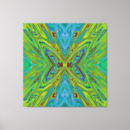 Toile Papillon Abstrait Chartreuse et Bleu Tripant (Recto)