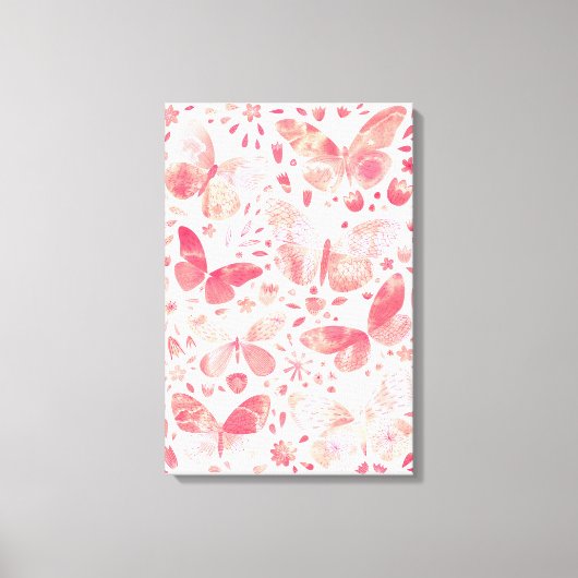 Toile Papillon Aquarelle Corail Rose Pêche (Recto)