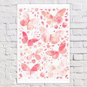 Toile Papillon Aquarelle Corail Rose Pêche