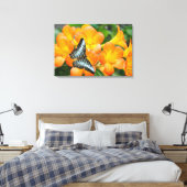 Toile Papillon bleu avec Rhododendron tropical (Insitu(Chambre))