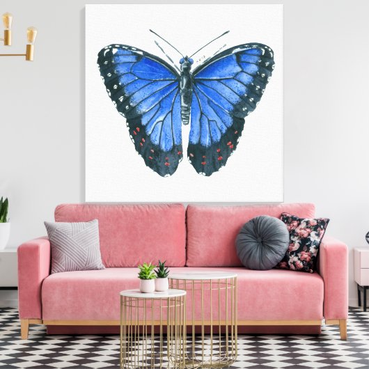 Toile Papillon bleu Morpho aquarelle peinture (Insitu(Salon))