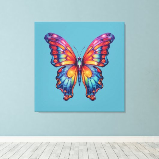 Toile Papillon Bleu Orange ailes (Insitu (Plancher de Bois))