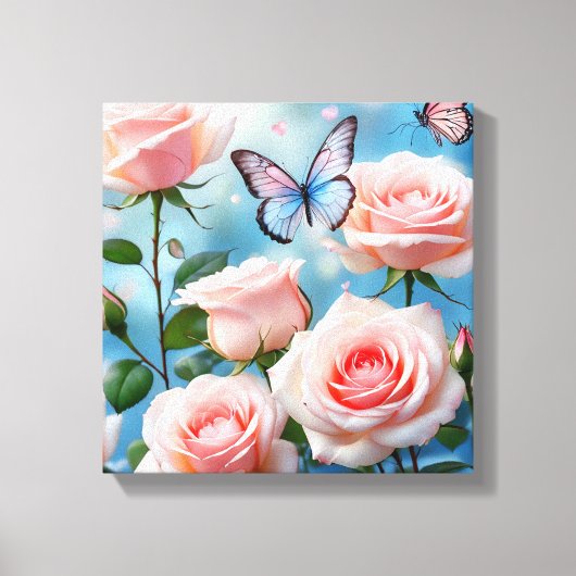 Toile Papillon bleu rose doux (Recto)