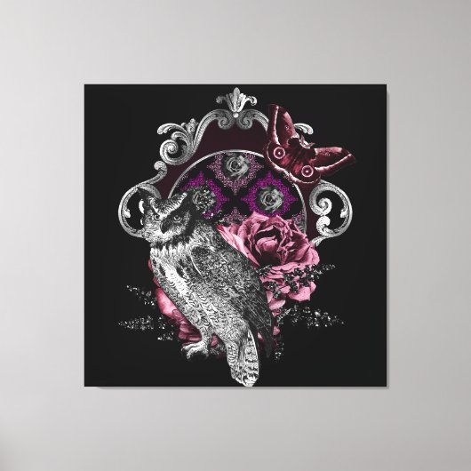 Toile Papillon Et Fleurs De Chouette Noire - Gothique (Recto)