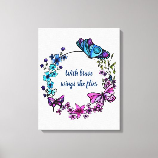 Toile Papillon et fleurs Serre et citation (Recto)