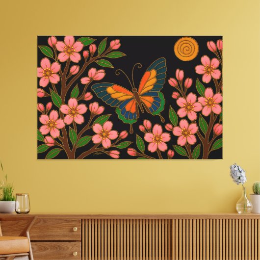 Toile Papillon Fleur de Cerisier Lune (Insitu(Salon))
