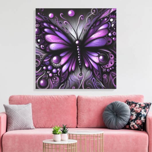 Toile Papillon gothique blanc violet noir couleur (Insitu(Salon))