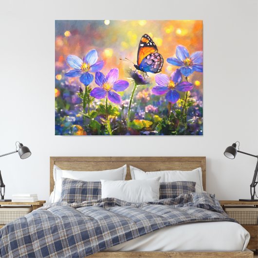 Toile Papillon minuscule sur les Fleurs sauvages au leve (Insitu(Chambre))