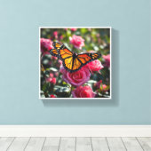 Toile Papillon Monarque coloré affichant ses ailes (Insitu (Plancher de Bois))