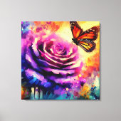Toile Papillon monarque sur Rose violet au soleil coucha (Recto)