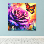 Toile Papillon monarque sur Rose violet au soleil coucha (Insitu (Plancher de Bois))