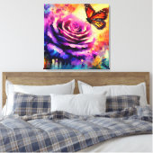 Toile Papillon monarque sur Rose violet au soleil coucha (Insitu(Chambre))
