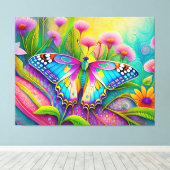 Toile Papillon psychédélique coloré et Fleur sauvage (Insitu (Plancher de Bois))