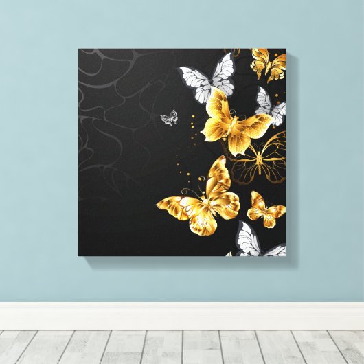 Toile Papillons blancs et dorés (Insitu (Plancher de Bois))