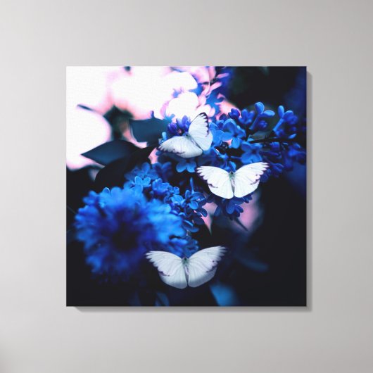 Toile Papillons blancs Fleurs bleues, papillon (Recto)