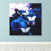 Toile Papillons blancs Fleurs bleues, papillon (Insitu (Plancher de Bois))